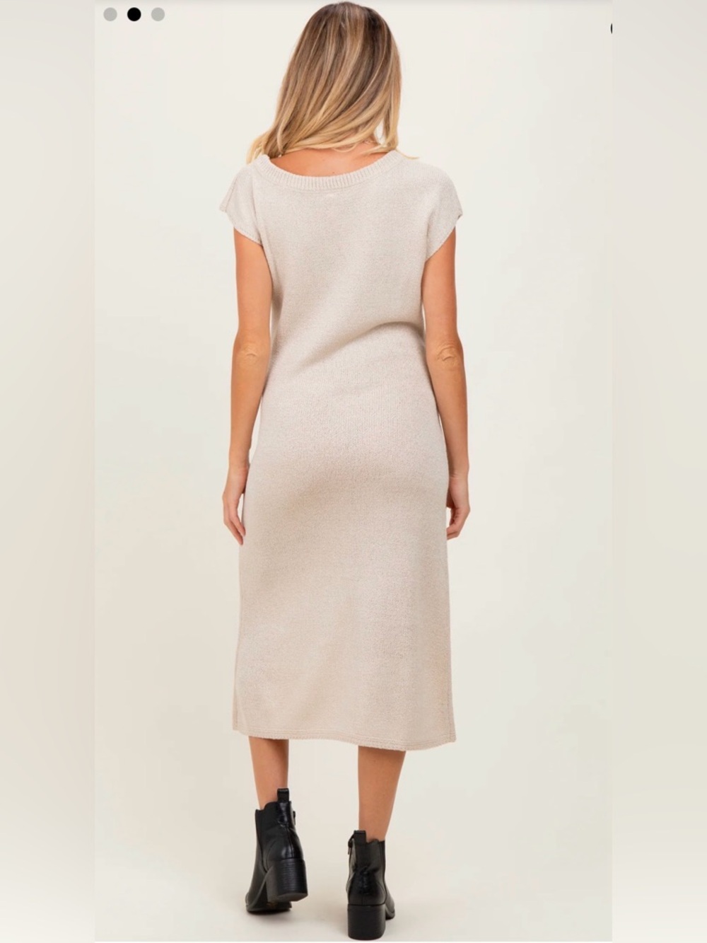 Maternity Scoop Neck Midi Dress in Light Beige - Picture 3 of 6